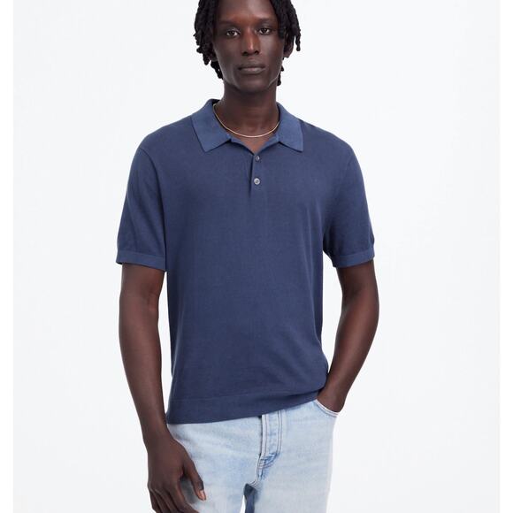 NWT Madewell Three-Button Sweater Polo Shirt In Night Indigo Size XS
